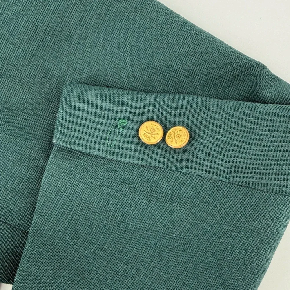 Orvis Mens Forest Green Hopsack Blazer Gold Crest Button Sport Coat 54R USA